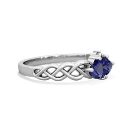 Lab Sapphire Heart To Heart Braid 14K White Gold ring R5870