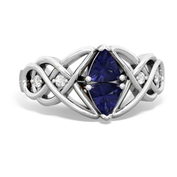 Lab Sapphire Keepsake Celtic Knot 14K White Gold ring R5300