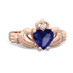 Lab Sapphire Claddagh Diamond Crown 14K Rose Gold ring R2372