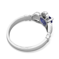 Lab Sapphire Claddagh Diamond Crown 14K White Gold ring R2372