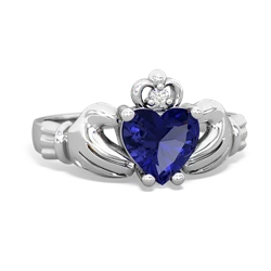 Lab Sapphire Claddagh Diamond Crown 14K White Gold ring R2372