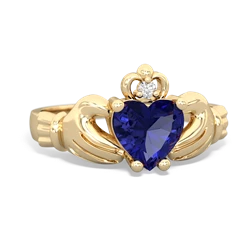 Lab Sapphire Claddagh Diamond Crown 14K Yellow Gold ring R2372