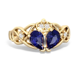 Lab Sapphire 'One Heart' Celtic Knot Claddagh 14K Yellow Gold ring R5322