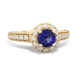 Lab Sapphire Diamond Halo 14K Yellow Gold ring R5370