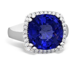 Lab Sapphire Halo Cocktail 14K White Gold ring R2544