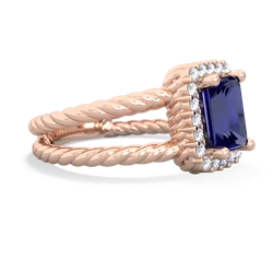 Lab Sapphire Rope Split Band 14K Rose Gold ring R2628