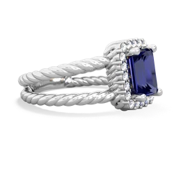 Lab Sapphire Rope Split Band 14K White Gold ring R2628