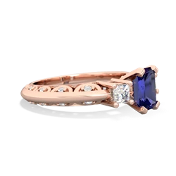 Lab Sapphire Art Deco Diamond 7X5 Emerald-Cut Engagement 14K Rose Gold ring R20017EM