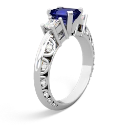 Lab Sapphire Art Deco Diamond 7X5 Emerald-Cut Engagement 14K White Gold ring R20017EM