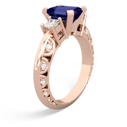 Lab Sapphire Art Deco Diamond 8X6 Emerald-Cut Engagement 14K Rose Gold ring R20018EM