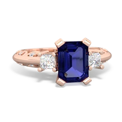 Lab Sapphire Art Deco Diamond 8X6 Emerald-Cut Engagement 14K Rose Gold ring R20018EM