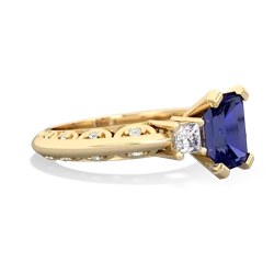 Lab Sapphire Art Deco Diamond 8X6 Emerald-Cut Engagement 14K Yellow Gold ring R20018EM