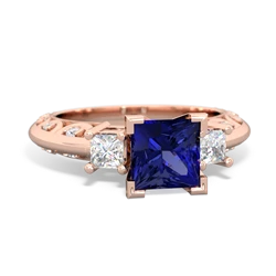 Lab Sapphire Art Deco Diamond Engagement 6Mm Princess 14K Rose Gold ring R2001