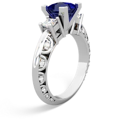 Lab Sapphire Art Deco Diamond Engagement 6Mm Princess 14K White Gold ring R2001