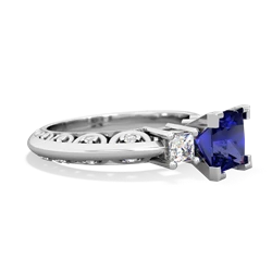 Lab Sapphire Art Deco Diamond Engagement 6Mm Princess 14K White Gold ring R2001