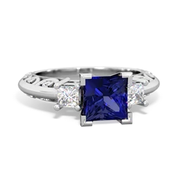 Lab Sapphire Art Deco Diamond Engagement 6Mm Princess 14K White Gold ring R2001