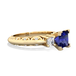 Lab Sapphire Art Deco Diamond Engagement 6Mm Princess 14K Yellow Gold ring R2001