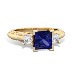 Lab Sapphire Art Deco Diamond Engagement 6Mm Princess 14K Yellow Gold ring R2001