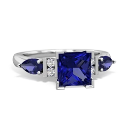 Lab Sapphire 6Mm Princess Eternal Embrace Engagement 14K White Gold ring C2002