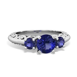 Lab Sapphire Art Deco Eternal Embrace Engagement 14K White Gold ring C2003