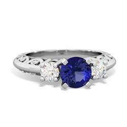 Lab Sapphire Art Deco Diamond 6Mm Round Engagment 14K White Gold ring R2003