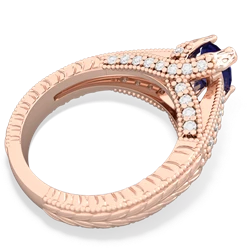 Lab Sapphire Antique Style Milgrain Diamond 14K Rose Gold ring R2028