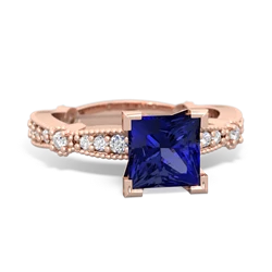 Lab Sapphire Sparkling Tiara 6Mm Princess 14K Rose Gold ring R26296SQ