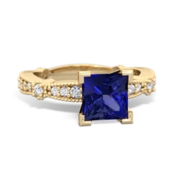 Lab Sapphire Sparkling Tiara 6Mm Princess 14K Yellow Gold ring R26296SQ