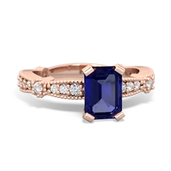 Lab Sapphire Sparkling Tiara 7X5mm Emerald-Cut 14K Rose Gold ring R26297EM