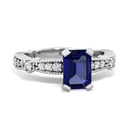 Lab Sapphire Sparkling Tiara 7X5mm Emerald-Cut 14K White Gold ring R26297EM