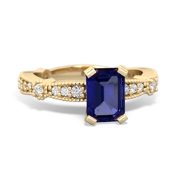 Lab Sapphire Sparkling Tiara 7X5mm Emerald-Cut 14K Yellow Gold ring R26297EM