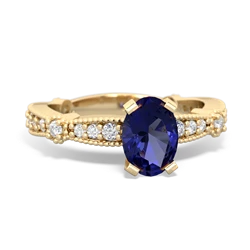 Lab Sapphire Sparkling Tiara 7X5mm Oval 14K Yellow Gold ring R26297VL