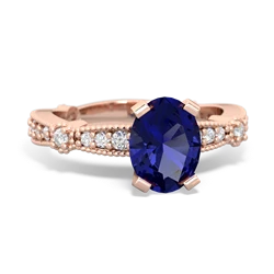 Lab Sapphire Sparkling Tiara 8X6 Oval 14K Rose Gold ring R26298VL