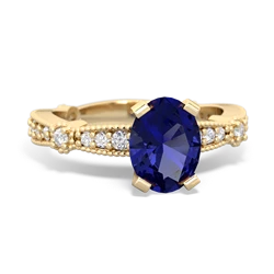 Lab Sapphire Sparkling Tiara 8X6 Oval 14K Yellow Gold ring R26298VL