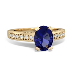 Lab Sapphire Art Deco Engagement 8X6mm Oval 14K Yellow Gold ring R26358VL