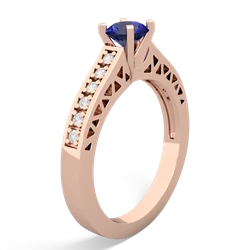 Lab Sapphire Art Deco Engagement 5Mm Round 14K Rose Gold ring R26355RD