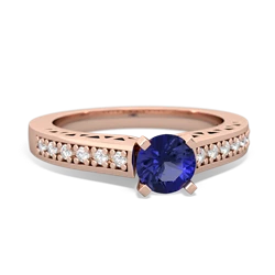 Lab Sapphire Art Deco Engagement 5Mm Round 14K Rose Gold ring R26355RD