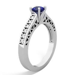 Lab Sapphire Art Deco Engagement 5Mm Round 14K White Gold ring R26355RD