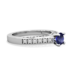 Lab Sapphire Art Deco Engagement 5Mm Round 14K White Gold ring R26355RD