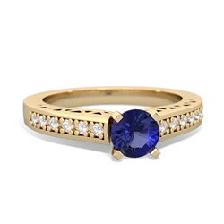 Lab Sapphire Art Deco Engagement 5Mm Round 14K Yellow Gold ring R26355RD