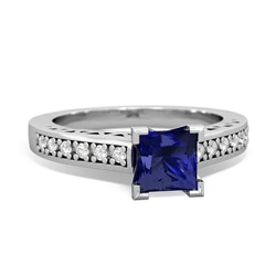 Lab Sapphire Art Deco Engagement 5Mm Square 14K White Gold ring R26355SQ