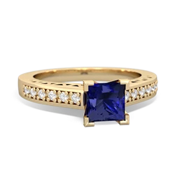 Lab Sapphire Art Deco Engagement 5Mm Square 14K Yellow Gold ring R26355SQ