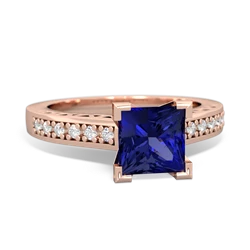 Lab Sapphire Art Deco Engagement 6Mm Princess 14K Rose Gold ring R26356SQ