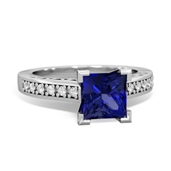 Lab Sapphire Art Deco Engagement 6Mm Princess 14K White Gold ring R26356SQ