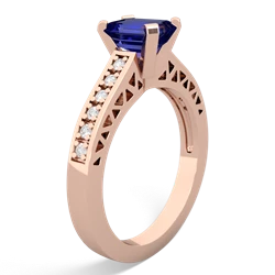 Lab Sapphire Art Deco Engagement 7X5mm Emerald-Cut 14K Rose Gold ring R26357EM