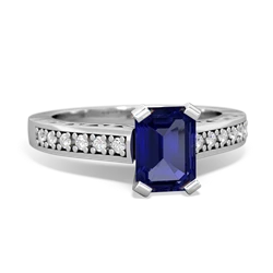 Lab Sapphire Art Deco Engagement 7X5mm Emerald-Cut 14K White Gold ring R26357EM