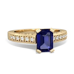 Lab Sapphire Art Deco Engagement 7X5mm Emerald-Cut 14K Yellow Gold ring R26357EM