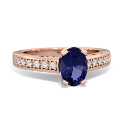 Lab Sapphire Art Deco Engagement 7X5mm Oval 14K Rose Gold ring R26357VL