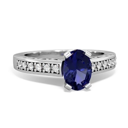 Lab Sapphire Art Deco Engagement 7X5mm Oval 14K White Gold ring R26357VL