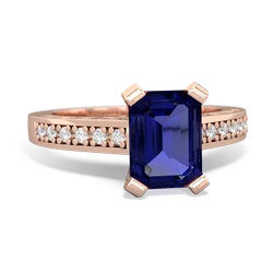 Lab Sapphire Art Deco Engagement 8X6mm Emerald-Cut 14K Rose Gold ring R26358EM